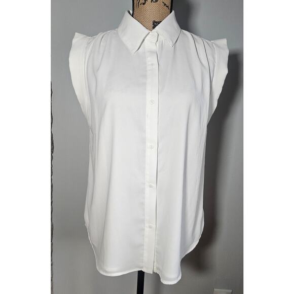 Lulus Chic Candidate White Collared Sleeveless Button-Up Top, Sz M - Picture 4 of 10